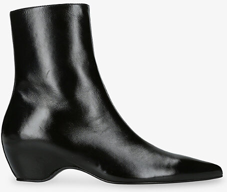 KHAITE Womens Black Sybil 40 Glazed-Leather Ankle Boots Eur 41 / 8 Uk Women