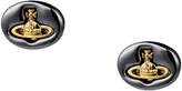 Embossed Logo Stud Earrings Gunmetal/ 