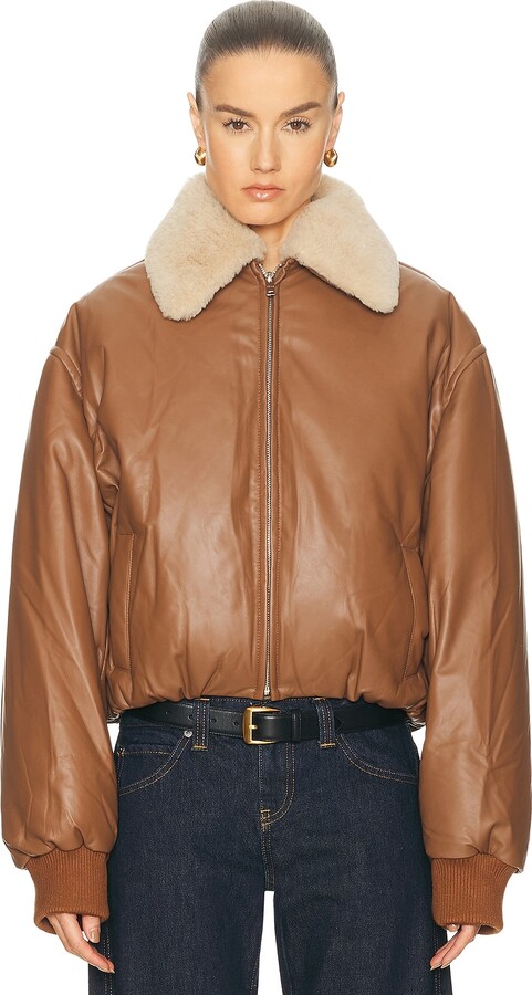 AEXAE Leather Bomber Jacket in Brown