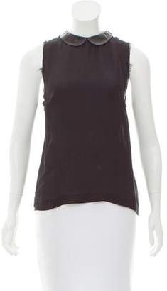 A.L.C. Leather-Trimmed Silk Top