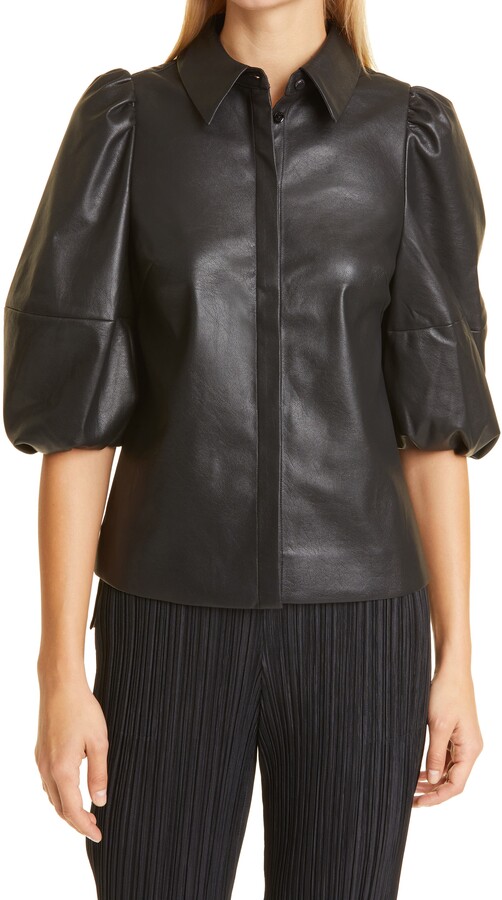 Ted Baker Prins Balloon Sleeve Faux Leather Blouse - ShopStyle Tops