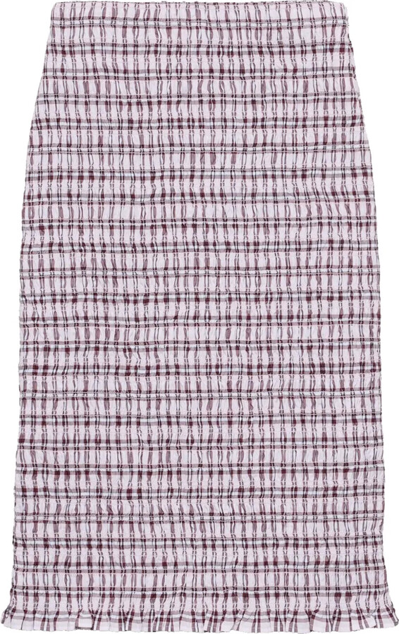 Prada Checked Cotton Midi Skirt