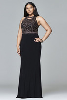 Thumbnail for your product : Faviana 9395 Long fit and flare with fishnet illusions and lace-up back