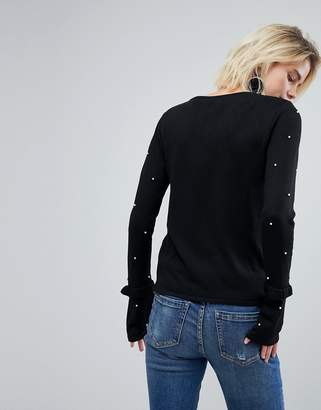 Warehouse Faux Pearl Embellished Flare Cuff Jumper