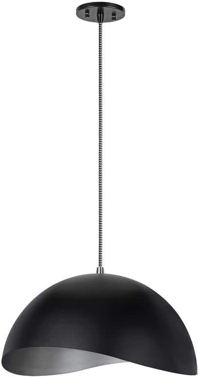 Aspen Creative Corporation 1-Light Matte Black Pendant with Metal Shade
