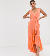 Thumbnail for your product : Flounce London wrap front midaxi dress in tangerine