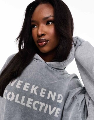 ASOS Weekend Collective co-ord oversized hoodie with bleach logo in charcoal  acid wash - ShopStyle
