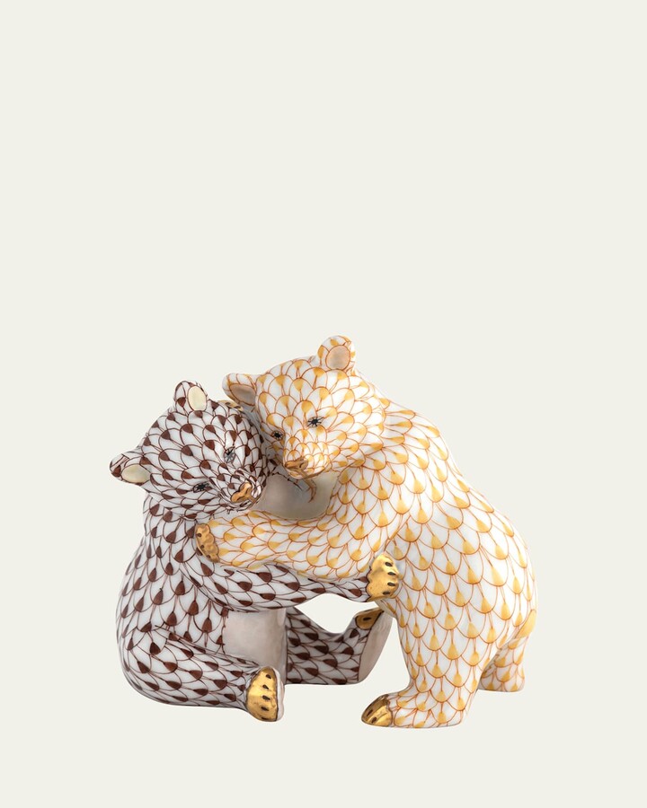 Herend Bear Hug Figurine, Chocolate and Butterscotch