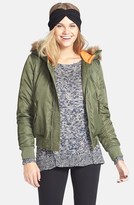 Thumbnail for your product : Collection B Twill Bomber Jacket with Faux Fur Trim Hood (Juniors)