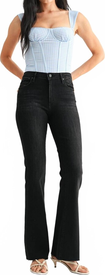 JUST BLACK DENIM High Rise Scissor Cut Flare Jeans In Darker Washed Black