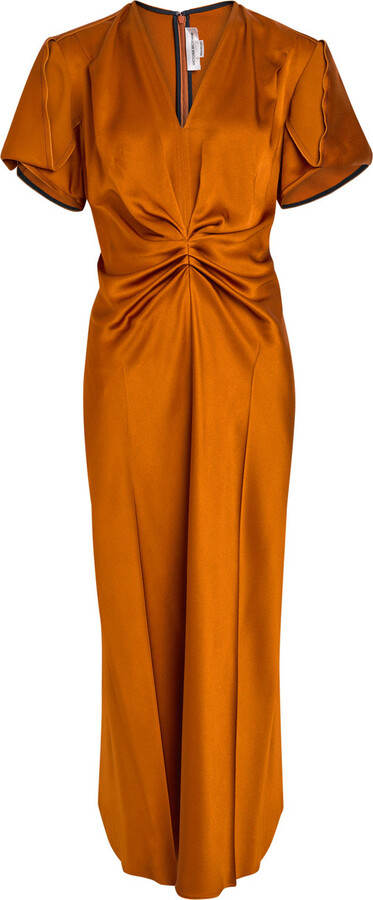 Victoria Beckham Eve Gathered Satin Midi Dress