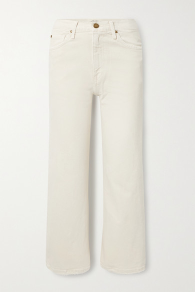 The Great The Riderette Cropped High-rise Wide-leg Jeans - Off-white ...