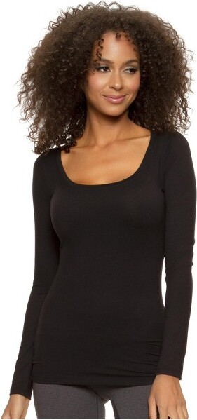 FelinaWomen'sVelvetySoftScoopNeckL/S(Black,Small)