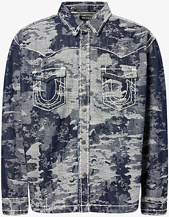 True Religion Mens Rinse Jacquard Long-Sleeves Denim Shirt Xl