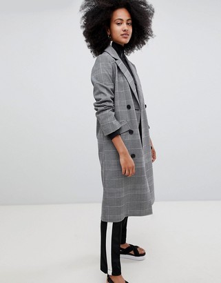 Monki check tailored lightweight coat in gray