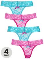 Thumbnail for your product : Sorbet Elegance Flirty Lace Thongs (4 Pack)