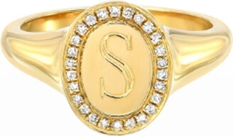 Zoe Lev Jewelry 14k Gold Diamond Signet Initial Ring, Size 4