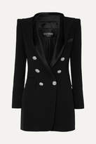 Thumbnail for your product : Balmain Hooded Button-embellished Satin-trimmed Crepe Blazer - Black