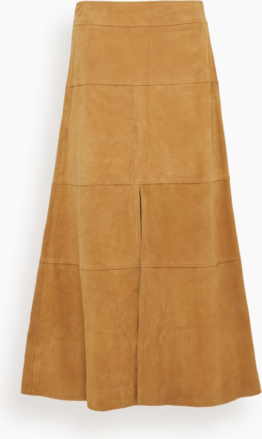 Tanya Taylor Suede Hudson Skirt in Camel