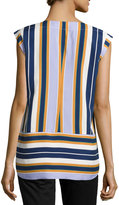 Thumbnail for your product : Halston Striped Cap-Sleeve Silk Top