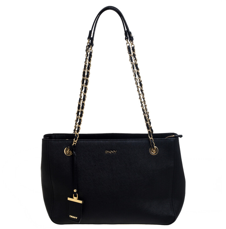 DKNY Black Leather Chain Tote - ShopStyle