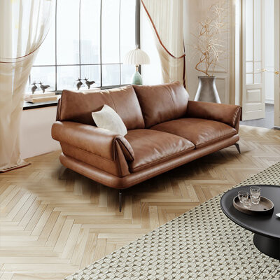 Brown Genuine Leather Standard Sofa