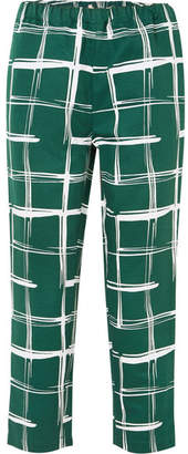Marni Printed Cotton And Flax-blend Slim-leg Pants - Green