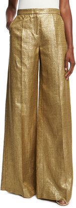 Etro Metallic High-Rise Wide-Leg Pants, Gold