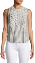 Thumbnail for your product : Rebecca Taylor Striped Sleeveless Top with Ruffle Eyelet Bib