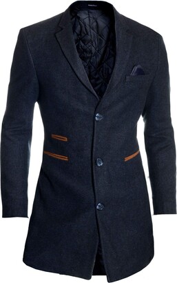 D&R Fashion Men's Elegant Winter Coat Cashmere Wool 3/4 Long Suede ...