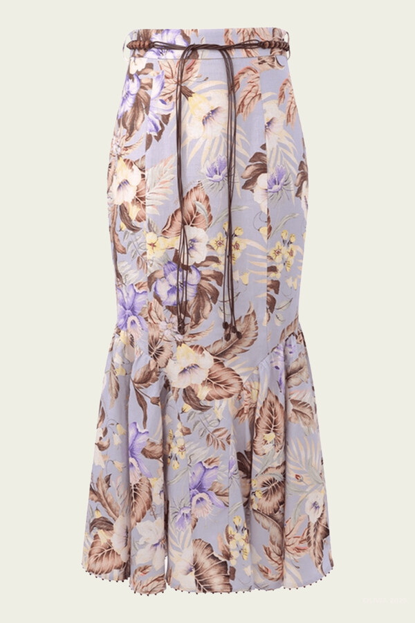 Zimmermann Coco Fit and Flare Midi Skirt in Powder Blue Multi Floral