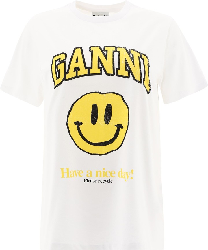 Ganni Smiley Graphic Print T-Shirt - ShopStyle Tees