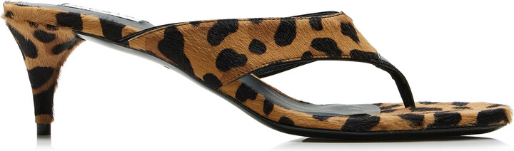 Infradito Leopard-Print Pony Hair Thong Sandals