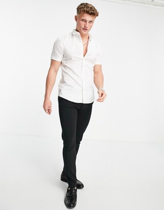 New Look short sleeve muscle fit shirt in white