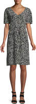 Thumbnail for your product : Eileen Fisher Printed Silk Drawstring-Waist Dress, Petite