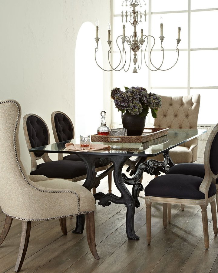 Stockard Dining Table, Donabella Tufted Chairs, & Black Linen Chairs