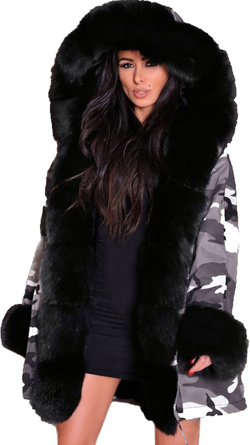 Arestory Plus Size Women Winter Faux Fur Coat Hood Parka Long