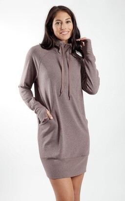 90 Degree By Reflex Women's Fleece Lined Quarter Zip Dress - Heather Mocha  - Large - ShopStyle