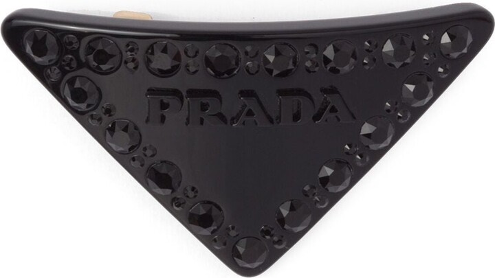 Prada Triangle Logo Crystal Hair Pins