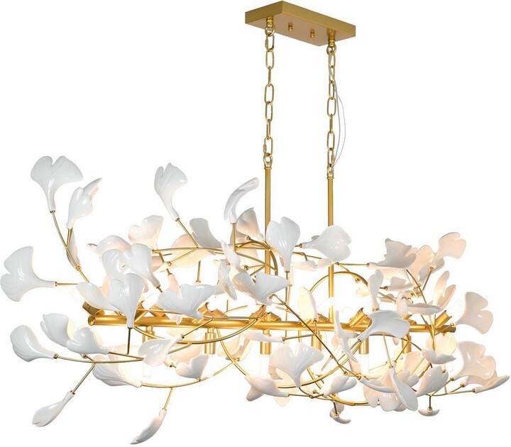 21 lights Gold Modern Ceramic Branch Ginkgo Leaf Chandelier for Dining Room with no bulbs included