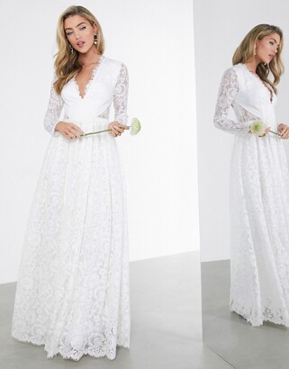 ASOS EDITION Penelope v neck lace wedding dress with open back