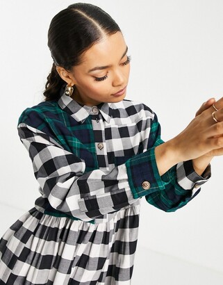 Topshop Petite mix check smock shirt dress in multi - ShopStyle