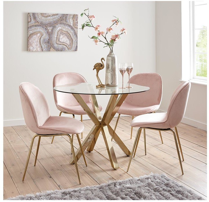 Michelle Keegan Home Chopstick 100Cm Round Brass Dining Table + 4 Penny