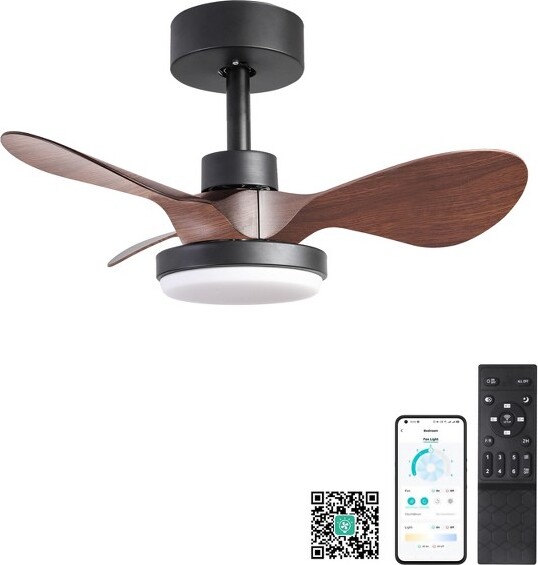 WANZE OF OCEAN WanzeofOcean24in.LEDIndoorMattBlackSmartCeilingFanwithAppandRemoteControland3ColorsDimmable