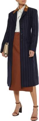 Derek Lam Studded Suede-paneled Pinstriped Wool-felt Coat
