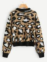Thumbnail for your product : Shein Plus Contrast Trim Leopard Sweater