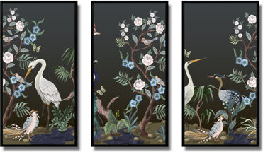 Red Barrel Studio Chinoiserie With Birds And Peonies IV - 3 Piece Painting on Canvas