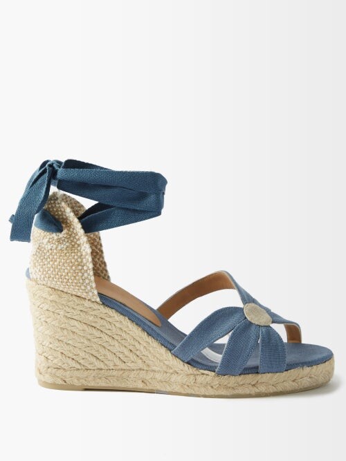 light blue denim wedges