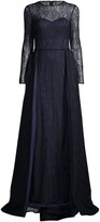 Thumbnail for your product : Mac Duggal Long-Sleeve Bugle Bead Lace A-Line Gown