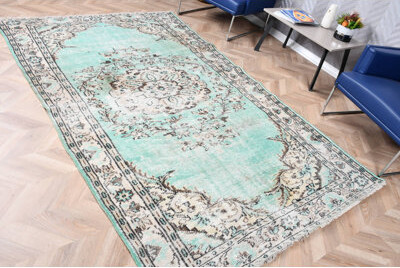 Bungalow Rose Large Vintage Turkish Anatolian Rug In Green For Unique Living Room Decor